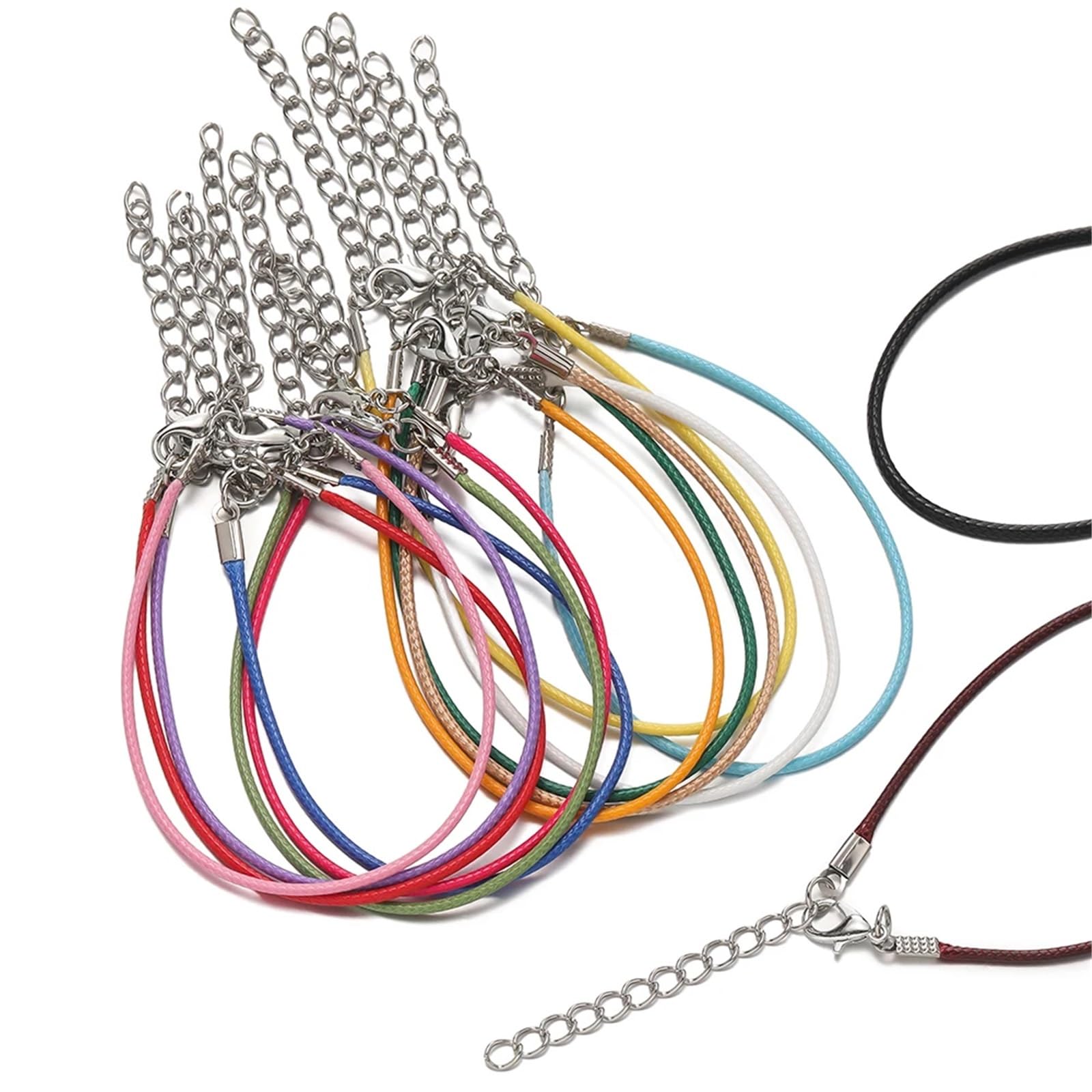 Sznurek do naszyjnika 100 szt. 1,5/2mm PU skórzany przewód bransoletki zestaw plecione sznurki powlekane woskiem z zawieszkami materiały ​​wyrobu biżuterii(Pink,1.5x220mm)