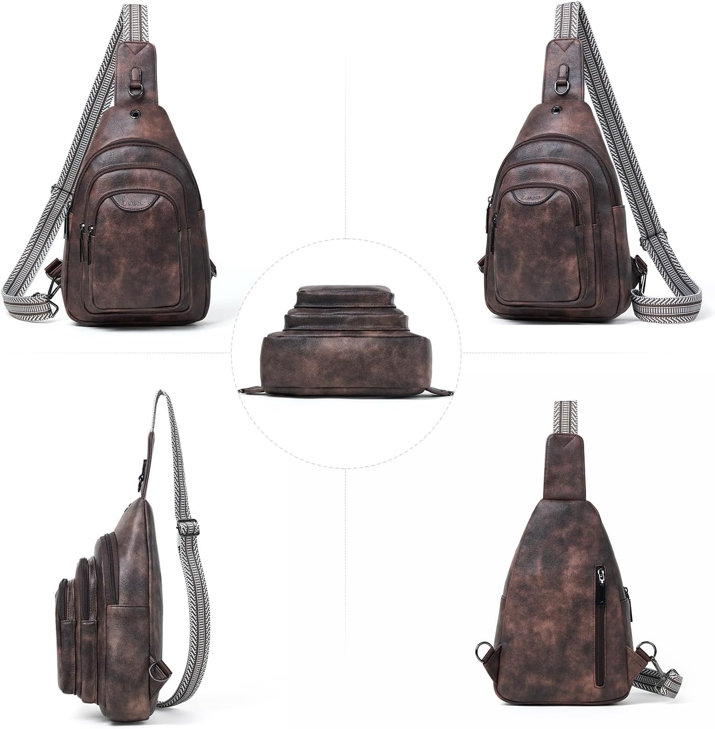 10L Crossbody Sling Bag for Women Men Anti Theft Cross Body Fanny Pack Belt Bag Purse Gifts for Women Faux Leather, Coffee - Image 9