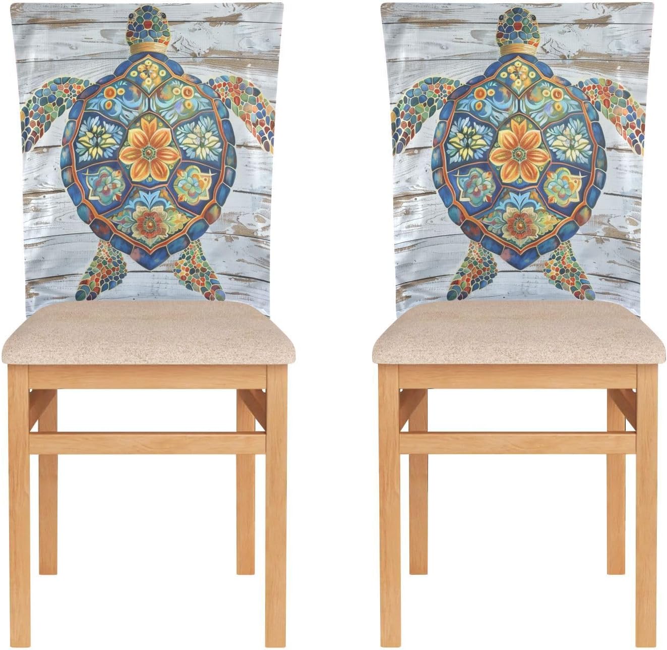 ALAZA Turtle in Boho Style Chair Back Cover Set of 6, Washable Reusable Removable Chair Slipcovers Decorative Chair Cover for Home Kitchen Wedding Party
