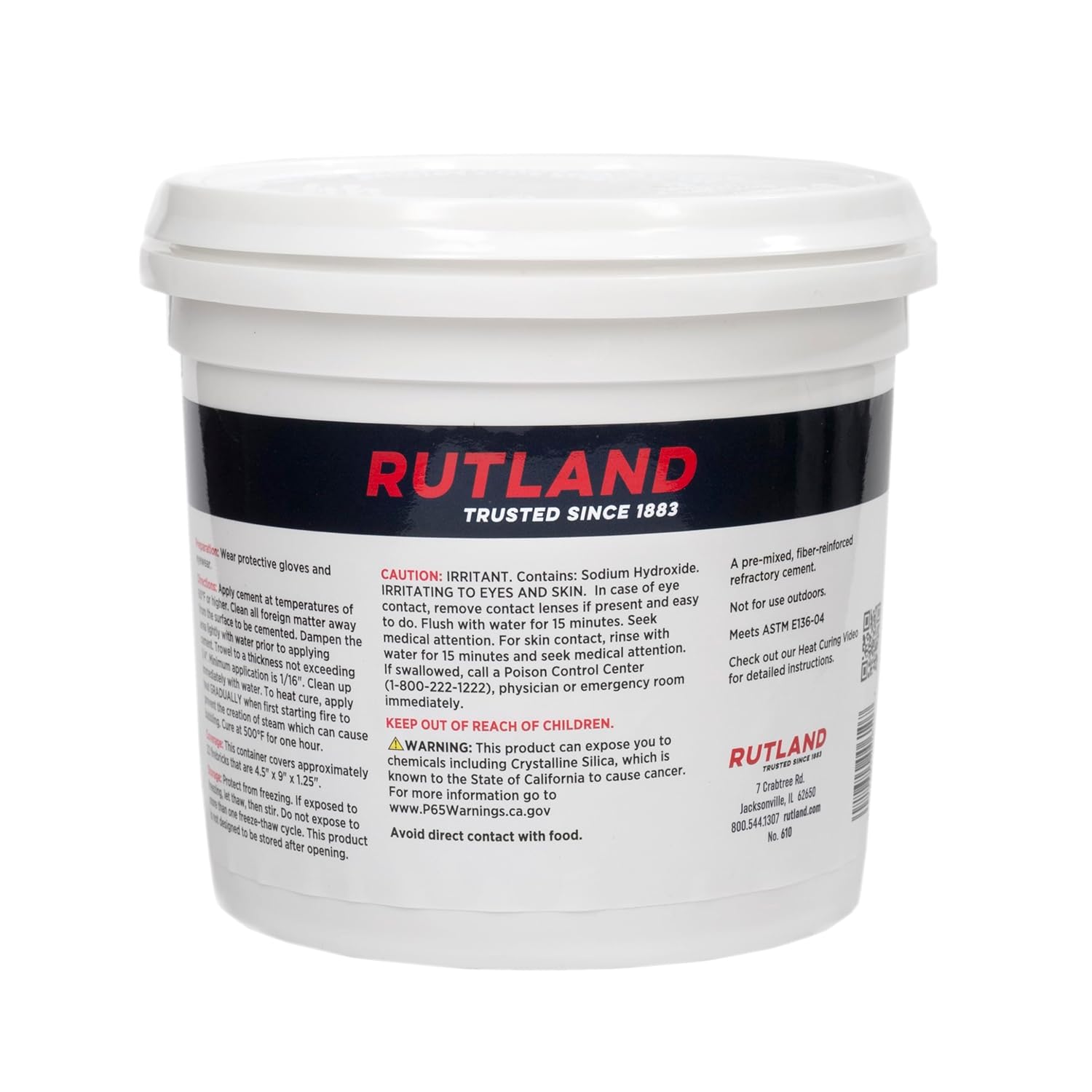 Rutland Refractory Cement 64 Oz - Fiber-Reinforced Pre-Mixed High Temperature Cement for Fireplace, Wood Stove & Fire Brick - Made in USA, Buff, 4 Lbs