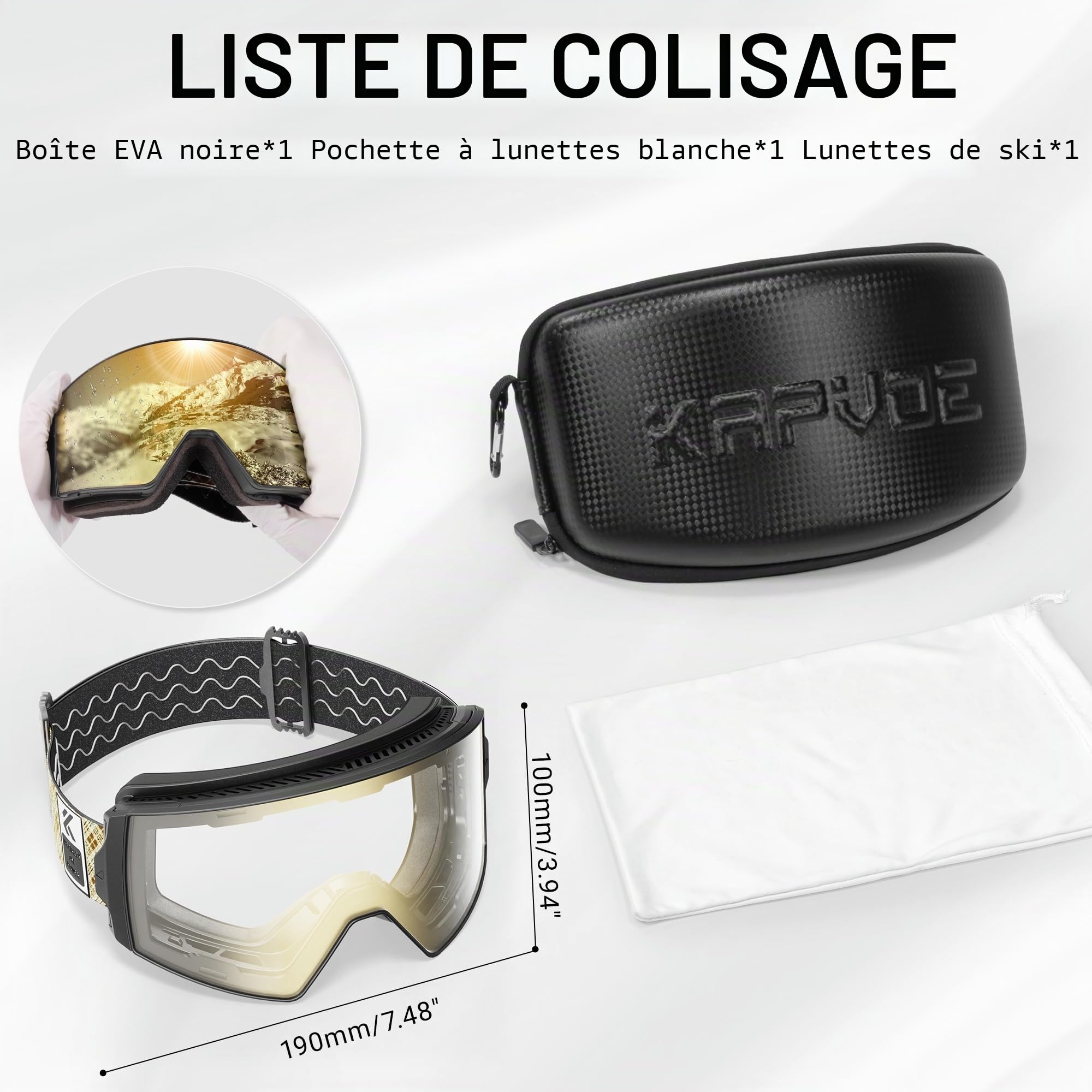 KAPVOE Masque de Ski Photochromique Magnétique Antibuée OTG K721