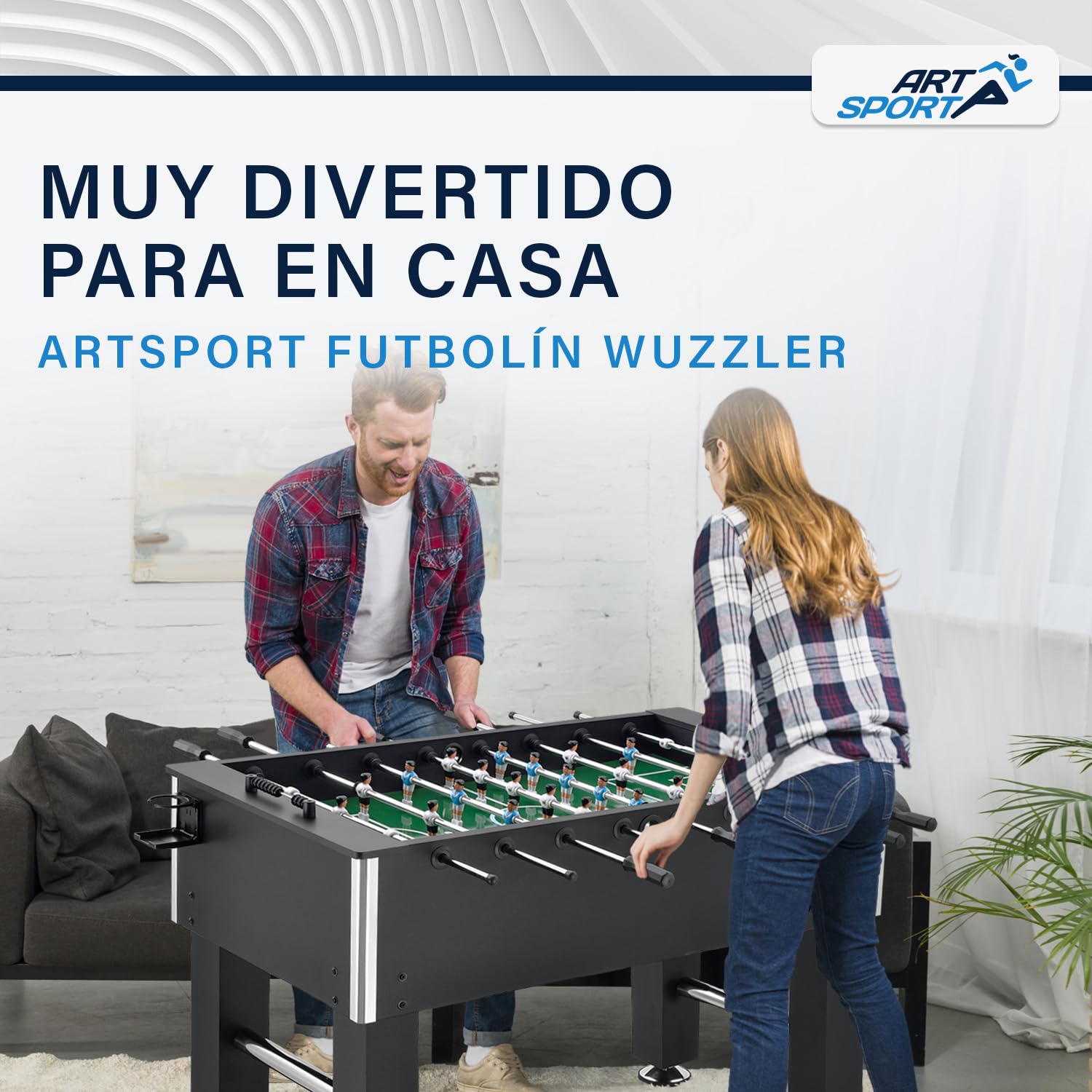 ArtSport Futbolín Wuzzler – Mesa de futbolín, incluye 2 bolas con soporte para bebidas, futbolín, futbolín, futbolín, caja
