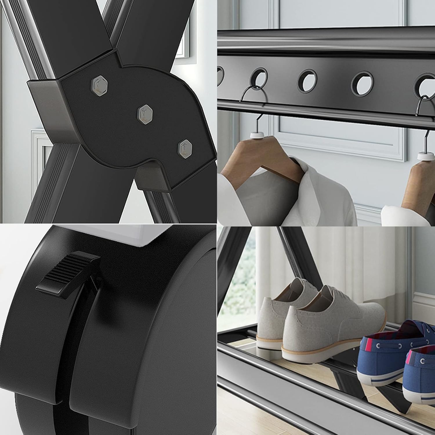 Clothes Horse Clothes Airer Foldable Portable Space Saving Clothes Drying Rack,Extendable Clothing Dryer Rack,360 Degree Universal Wheels,Aluminium Drying Rack,for Clothe,Noir 130230cm