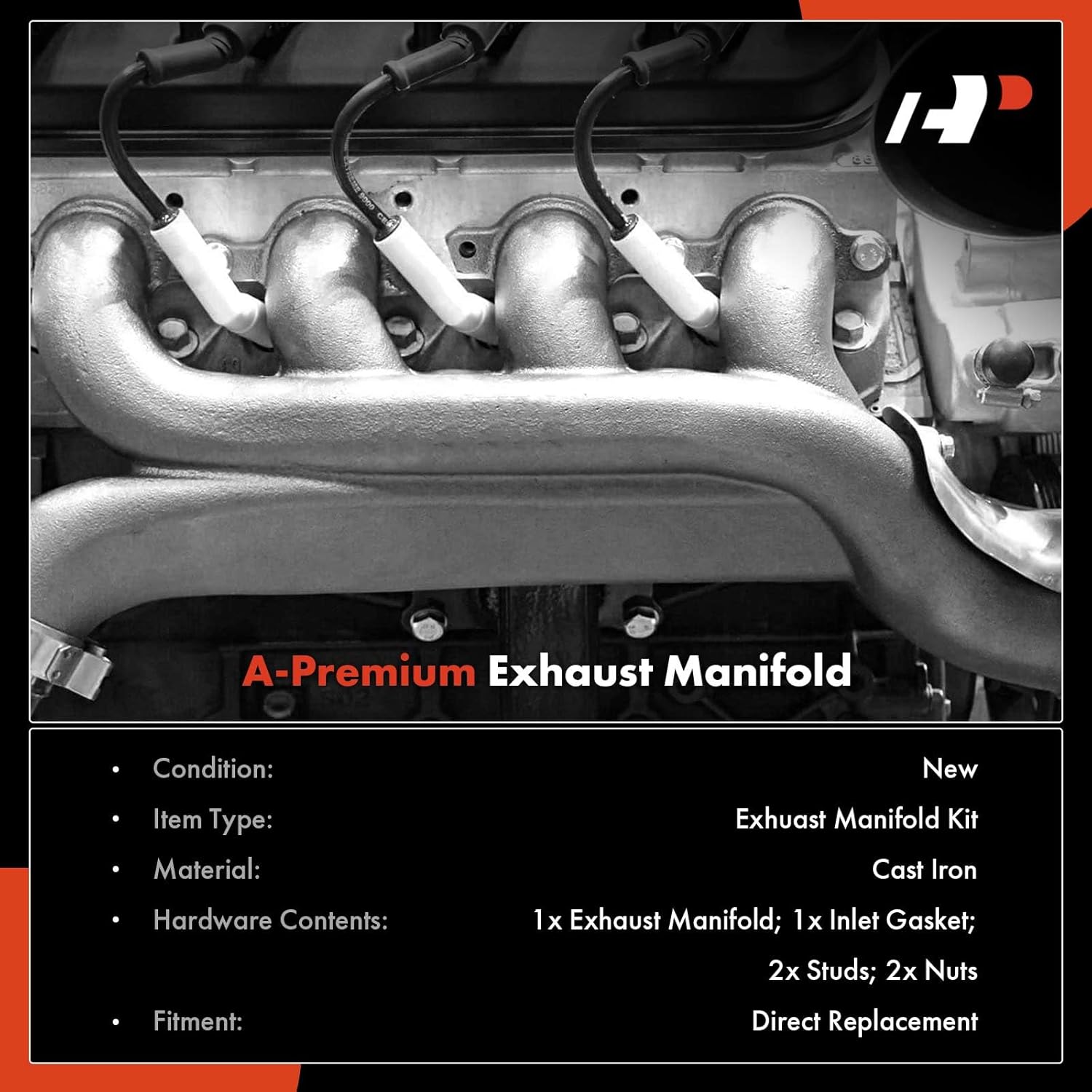 A-Premium Right Side Engine Exhaust Manifold Kit W/Gasket & Studs & Nuts [3.5L 3.7L] Compatible with Ford F-150 Mustang 2011-2017, Transit-150 Transit-250 Transit-350 Transit-350 HD 2015-2019