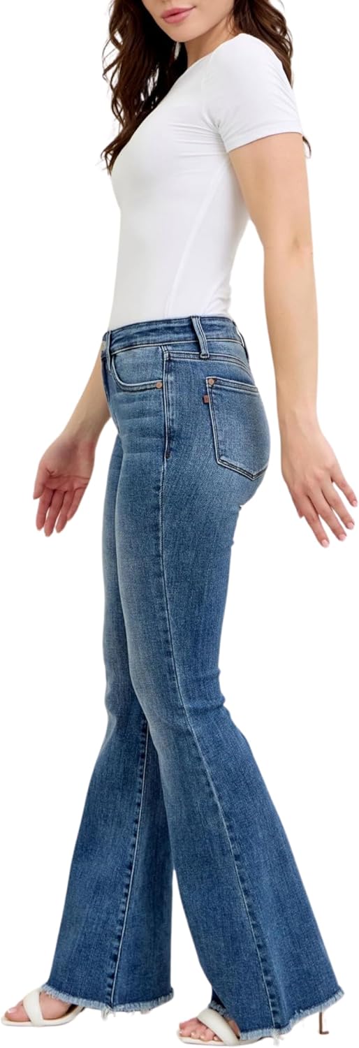 Judy Blue Mid Rise Vintage Fray Hem Flare, Inseam 33" - Image 3