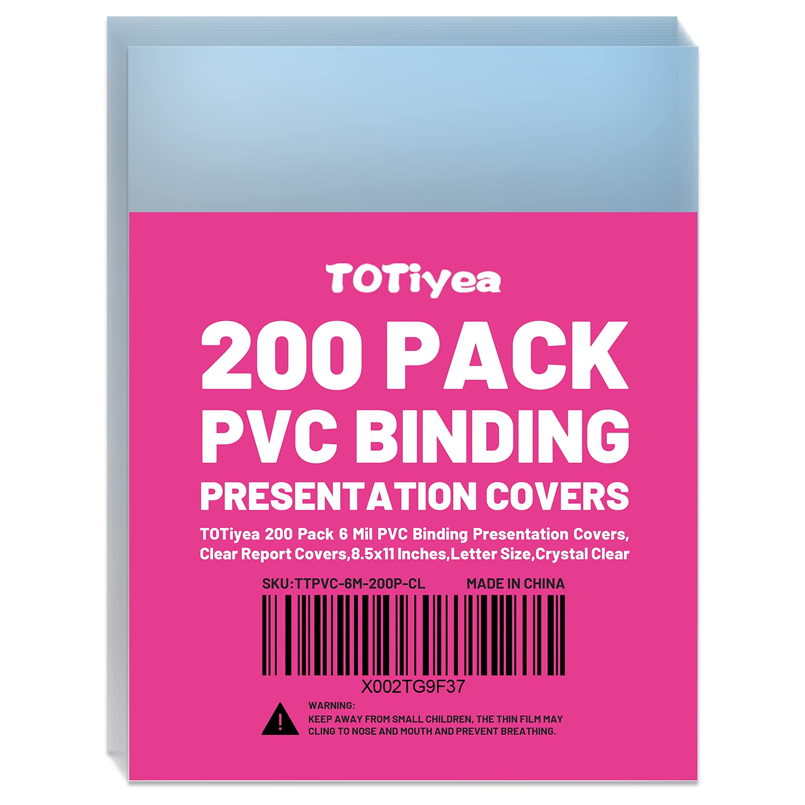 TOTiyea 200 Pack 6 Mil PVC Binding Presentation Covers, Clear Report Covers for Binding,8.5x11 Inches,Letter Size