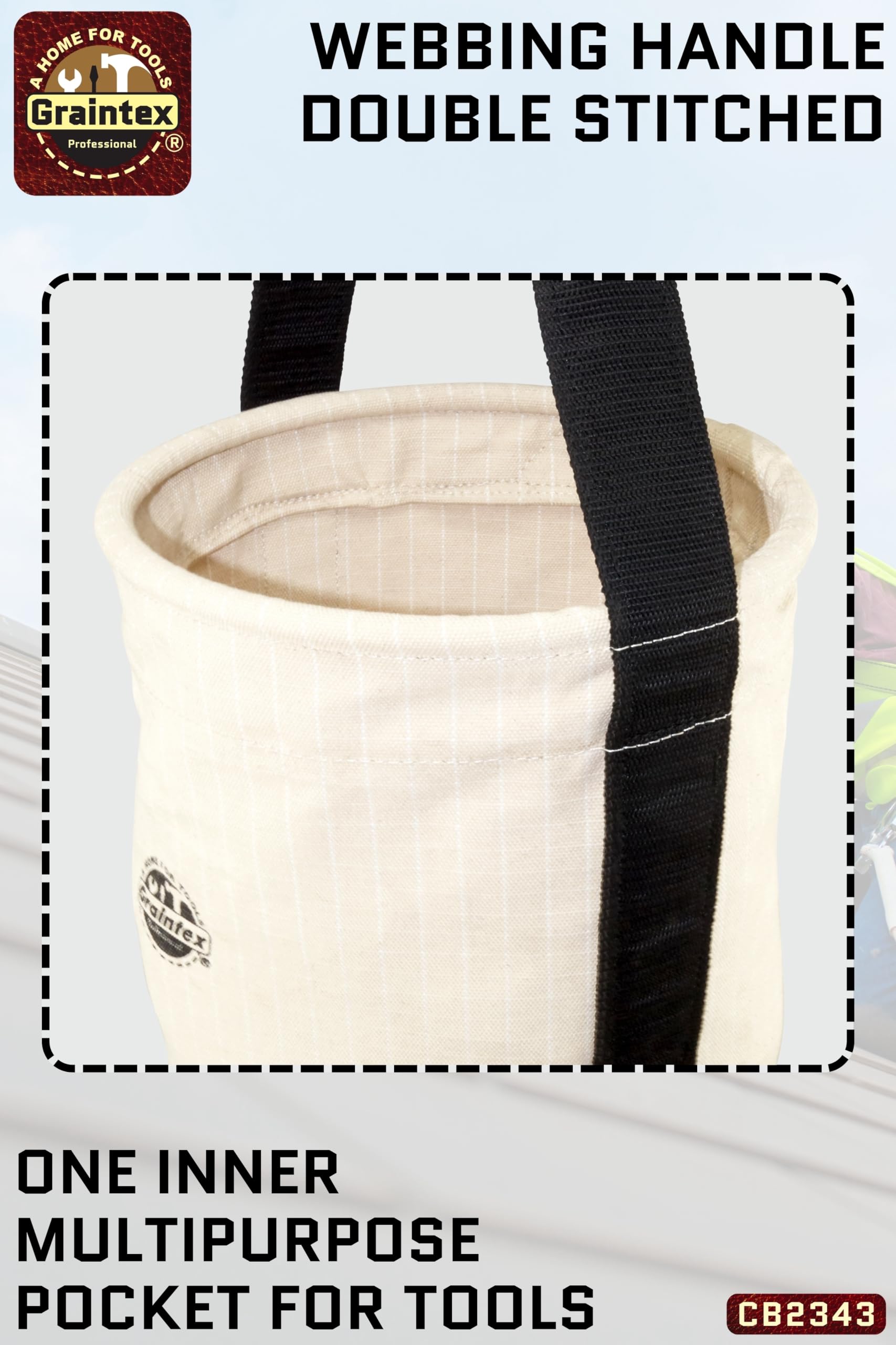 Graintex CB2343 użytkowe płótno wiadro skórzane dno 45 cm x 30 cm uchwyt z paskiem na płótnie z odpornego na rozdarcie