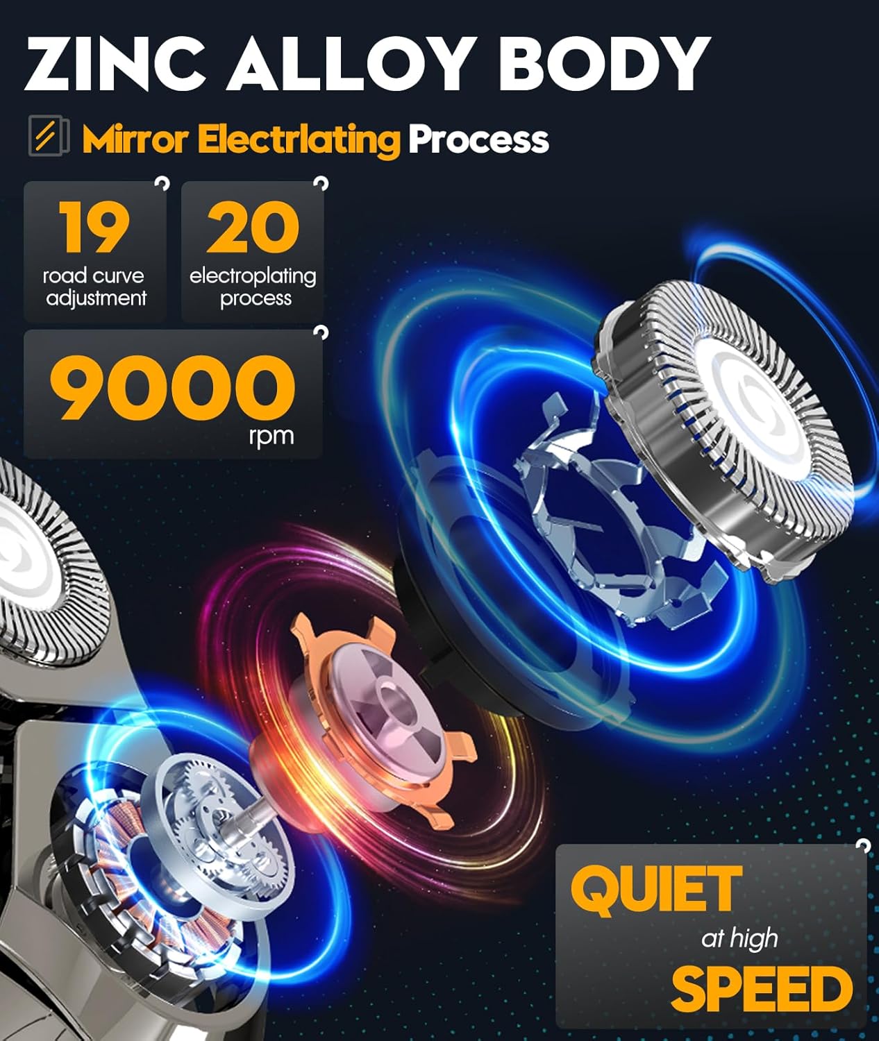 Electric Razor for Men, 3D Floating Blade Shaver with 9000 RPM High Speed, IPX7 Waterproof, 60-Day Battery Life, Compact Portable Wet/Dry Electric Shaver