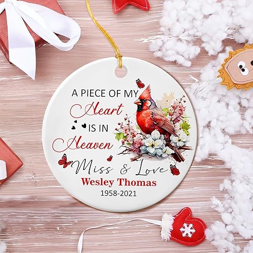 Vista 104 de Adorno de cerámica con cardenal personalizado en memoria amorosa, los seres queridos pueden dejar este mundo pero nunca dejan nuestros corazones