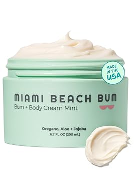 Miami Beach Bum Bum Body Cream - 6.7 oz Bum Lotion Oregano Aloe + Jojoba Daily Moisturizer for Skin Health, Razor Bumps, Keratosis Pilaris, Ingrown Hairs, Sunburns, Blemishes