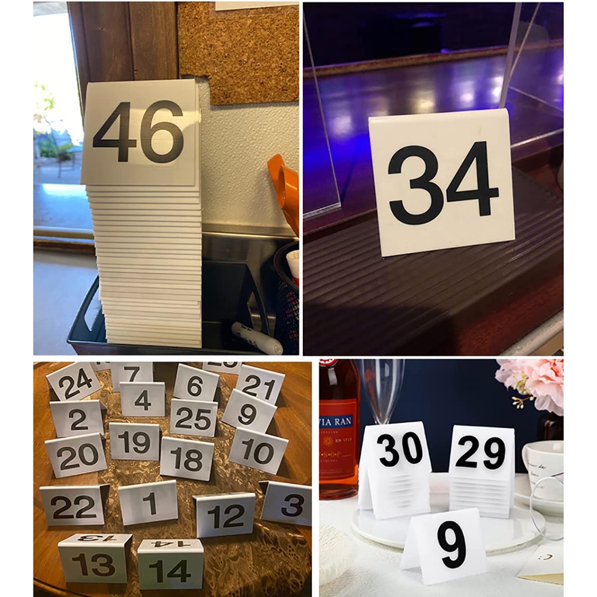 Tarjetas de acrílico para Colocar números de Mesa (1-30/60, 63 x 55 mm), Etiquetas de Doble Cara para Colocar Asientos de Mesa, letreros Flexibles para restaurantes (1 a 60, Blanco)