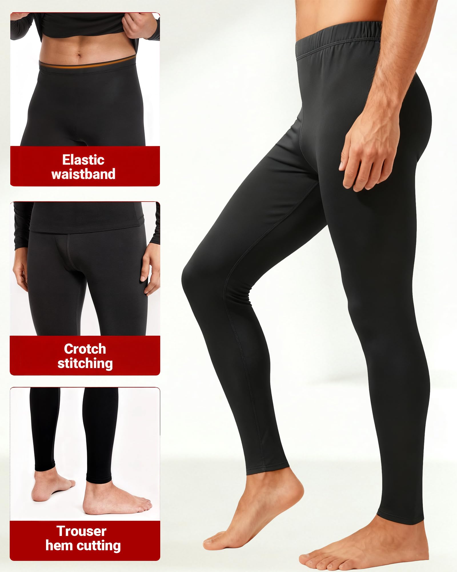 Paquete de 1 o 3 pantalones térmicos largos para hombre, forro polar, capa base ligera, leggings de compresión, equipo de invierno