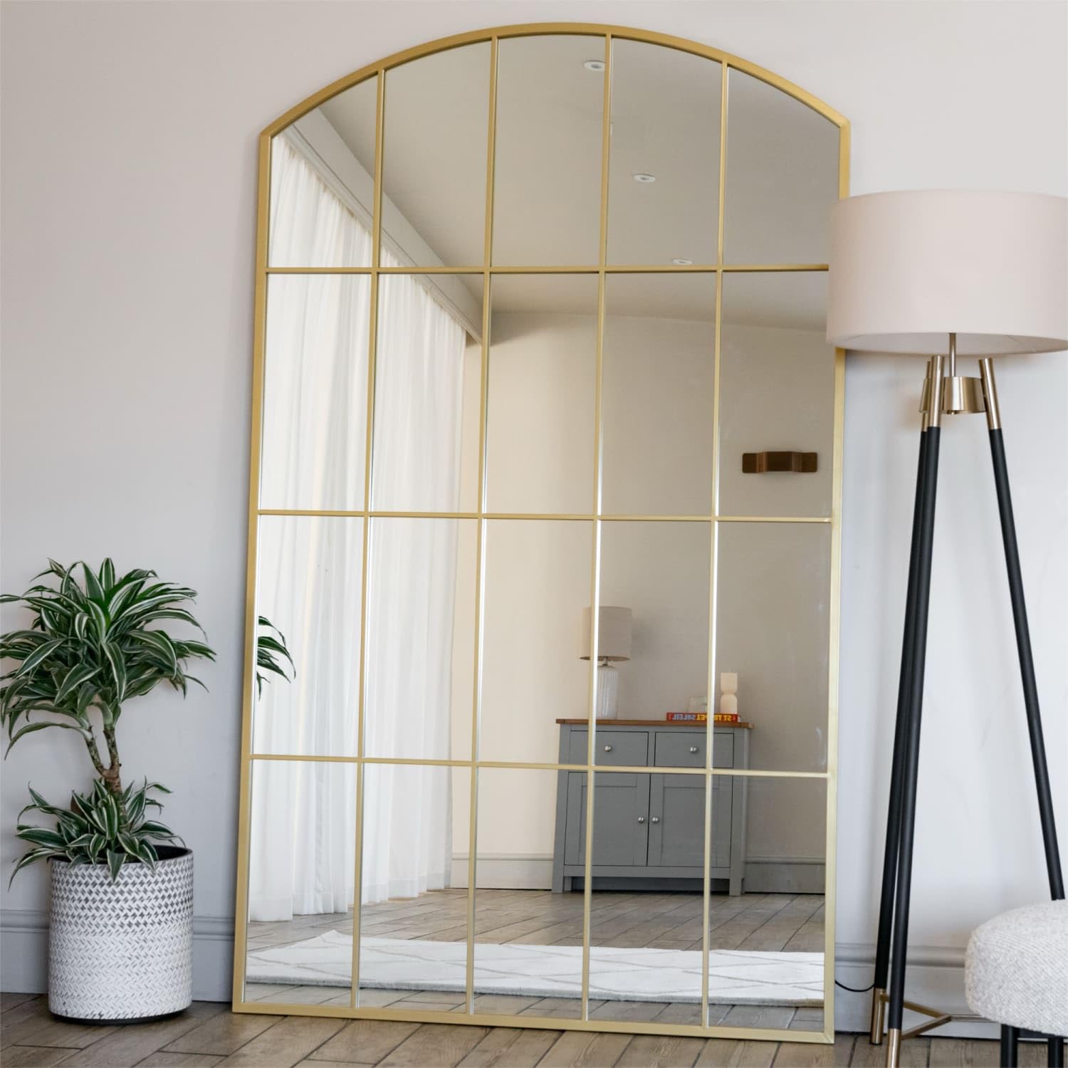 Jobu | Full Length Gold Metal Arched Lattice Window Mirror - 180cm x 105cm | Tomi