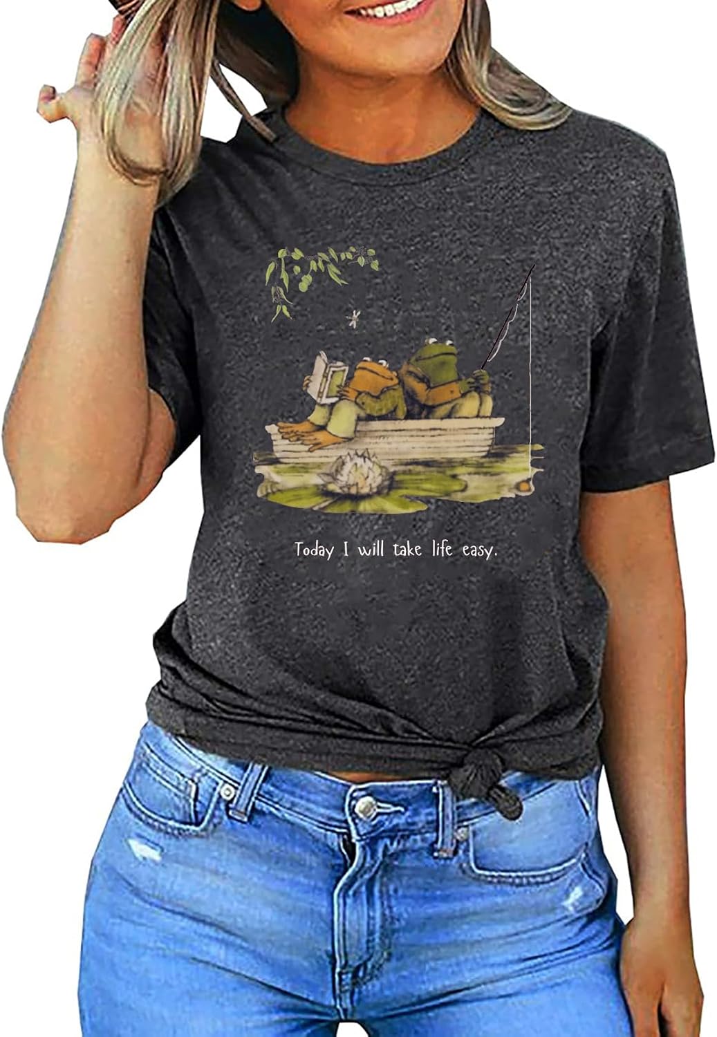 Women Frog T Shirt Vintage Graphic Book Tee Cute Funny Teacher Tee Tops image 3