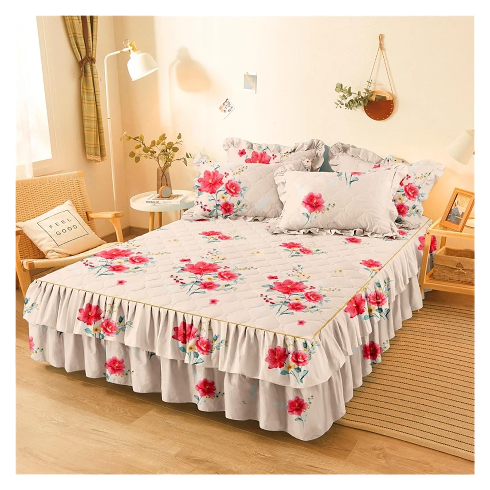 Printed Bed Skirt Quilted Bed Skirt Thick Bedspread Printed Cover Home Mattress Protector No Pillowcase