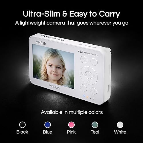 Miniatura 5 de Minolta Cámara digital de 48 MP - Video HD ultra delgado de 4K, pantalla LCD IPS de 2.9”, lente de enfoque automático con estabilización de imagen