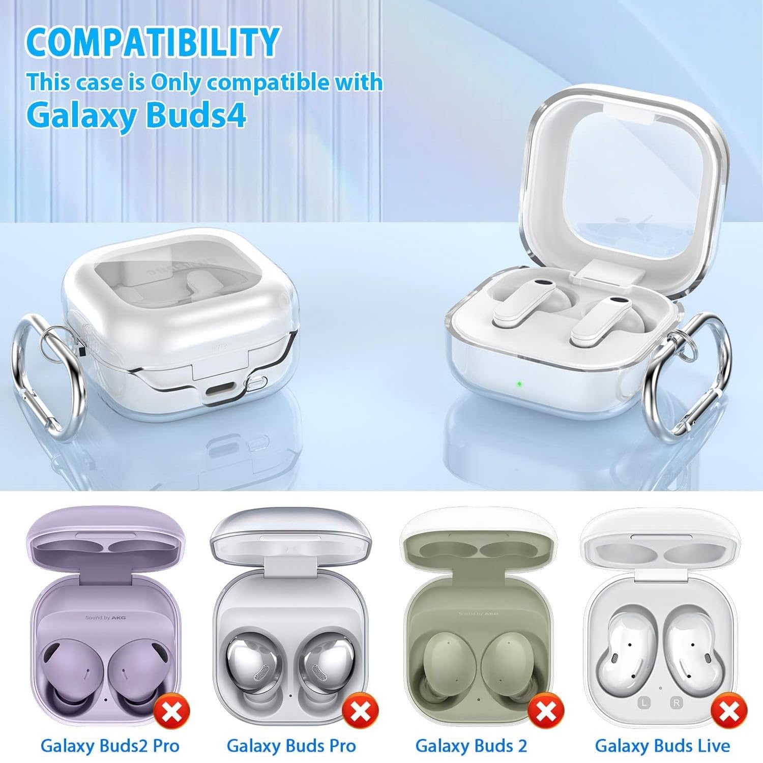 CaseOnn Samsung Galaxy Buds 4 Kılıf Askı Aparatlı Transparan Silikon Şeffaf