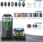 Wireless Charger, 3 in 1 Foldable Charging Station with Digital Clock and Night Lights for iPhone 17/16/15/14/13 Pro Max AirPods & Apple Watch, Compatible with Multiple Devices (Black)