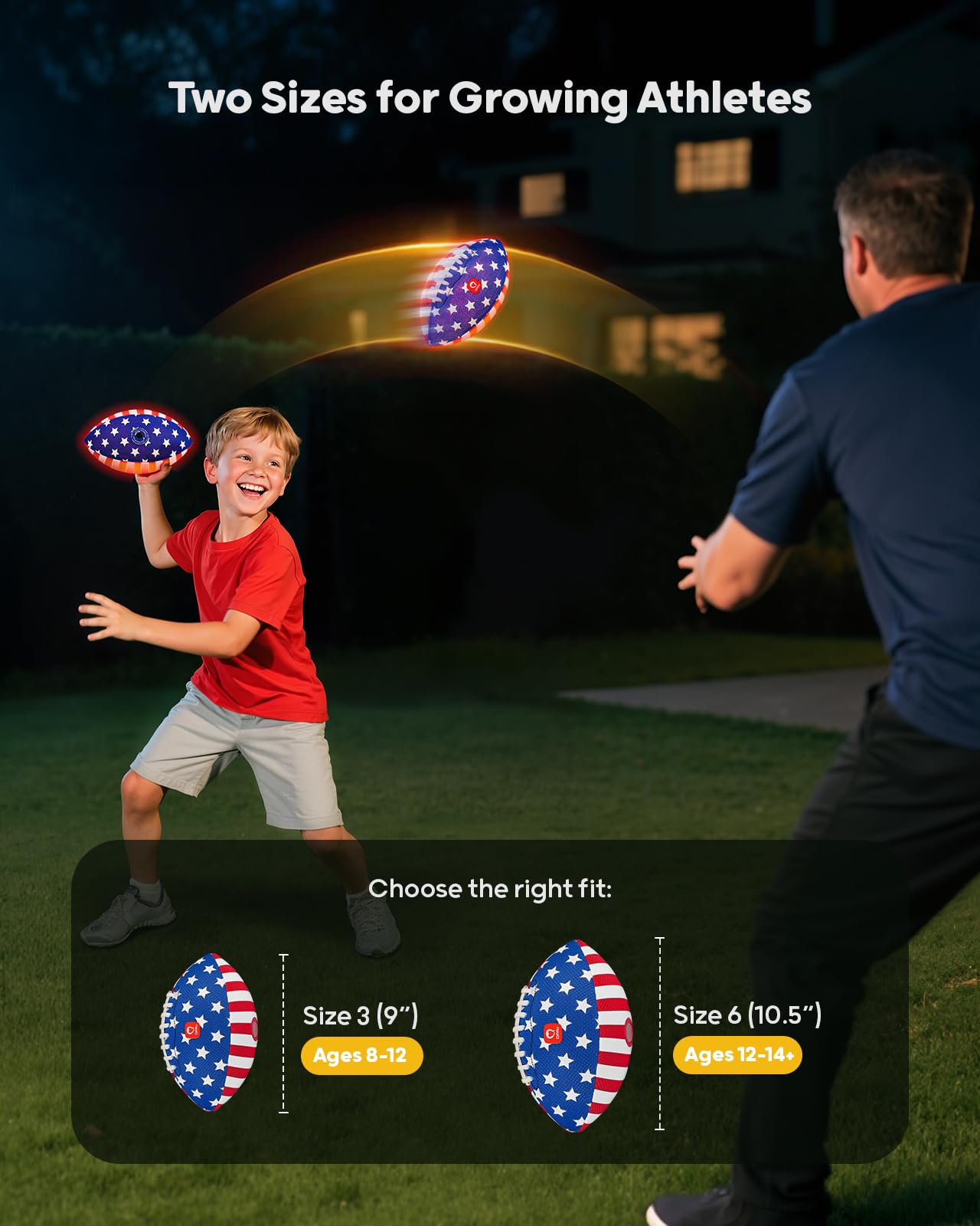 QPAU 9" Glow in The Dark Football (Size 3, 1 Pack), Light Up Youth Football with Pump & Batteries, Outdoor Toys & Games for Boys Girls, Birthday Gifts for Kids and Teens