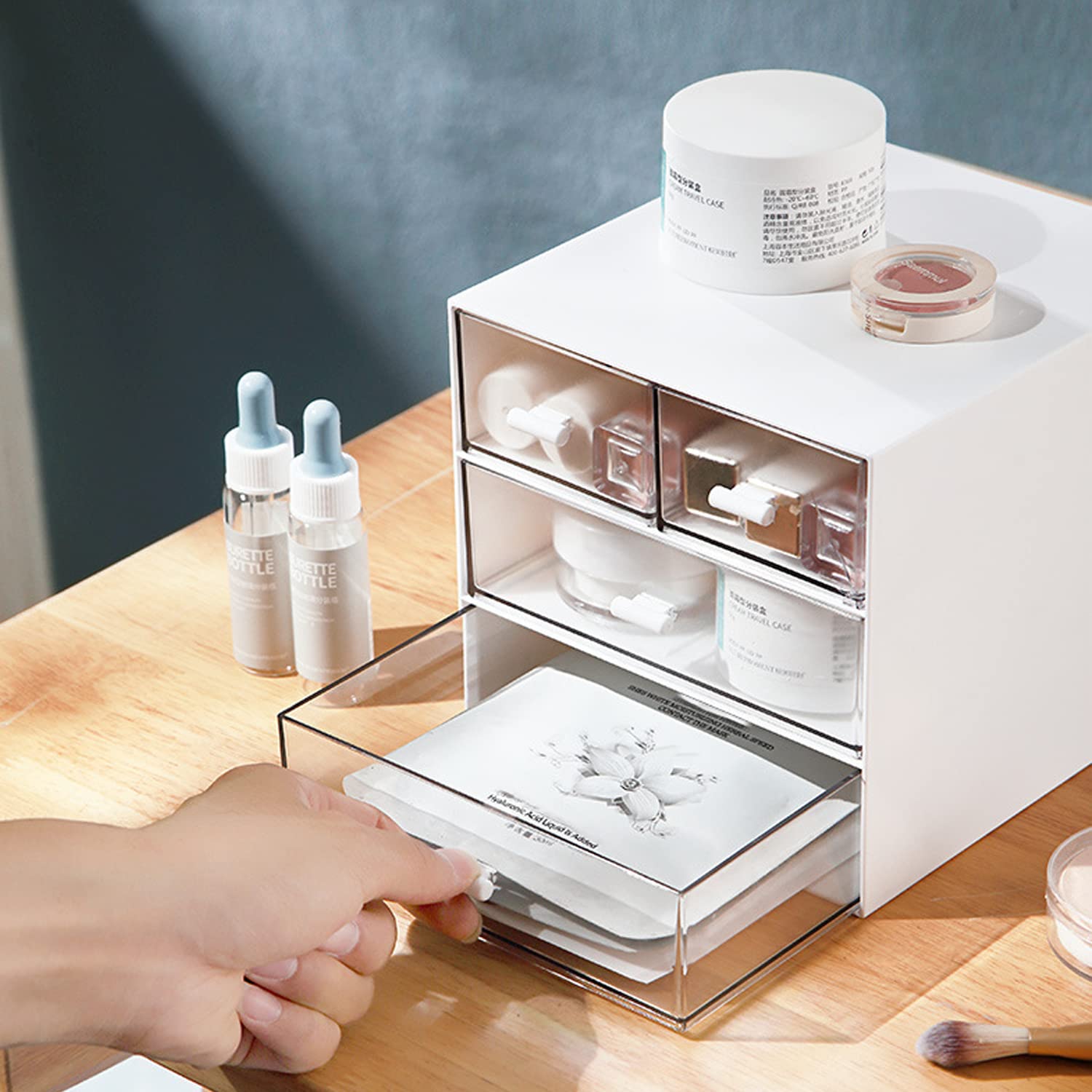 Organiseur de bureau avec 4 tiroirs, boîte de rangement en plastique transparent pour