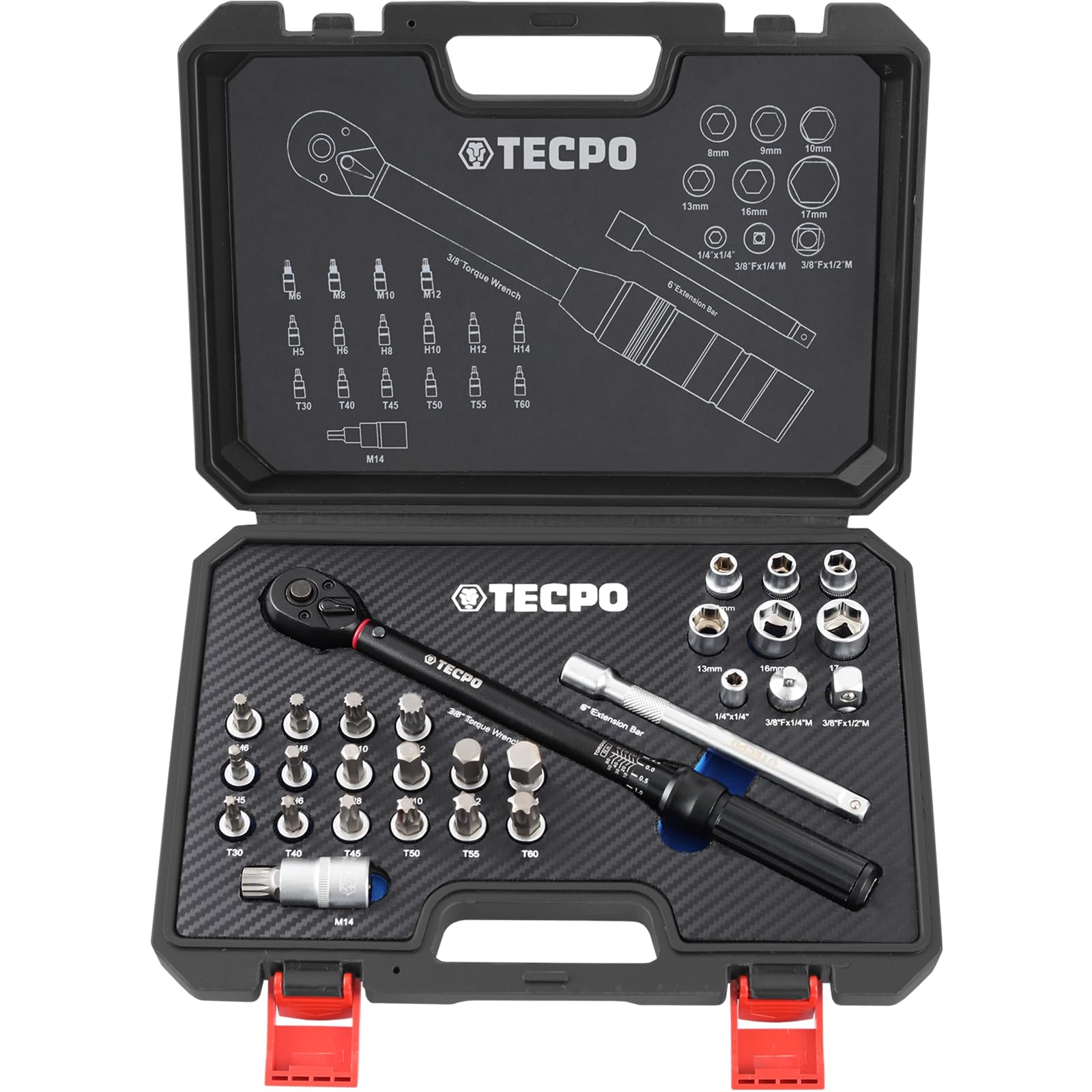 TECPO Motorrad Drehmomentschlüssel Set 3/8" 5-60Nm Schlüssel feine Abstufung