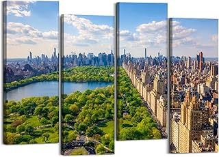 Canvas Wall Art Prints Pictures Aerial view Central park New York golf fields Framed Posters Modern Wall Painting Artwork Gift Home Decor for Living Room Ready to Hang 4 Panel