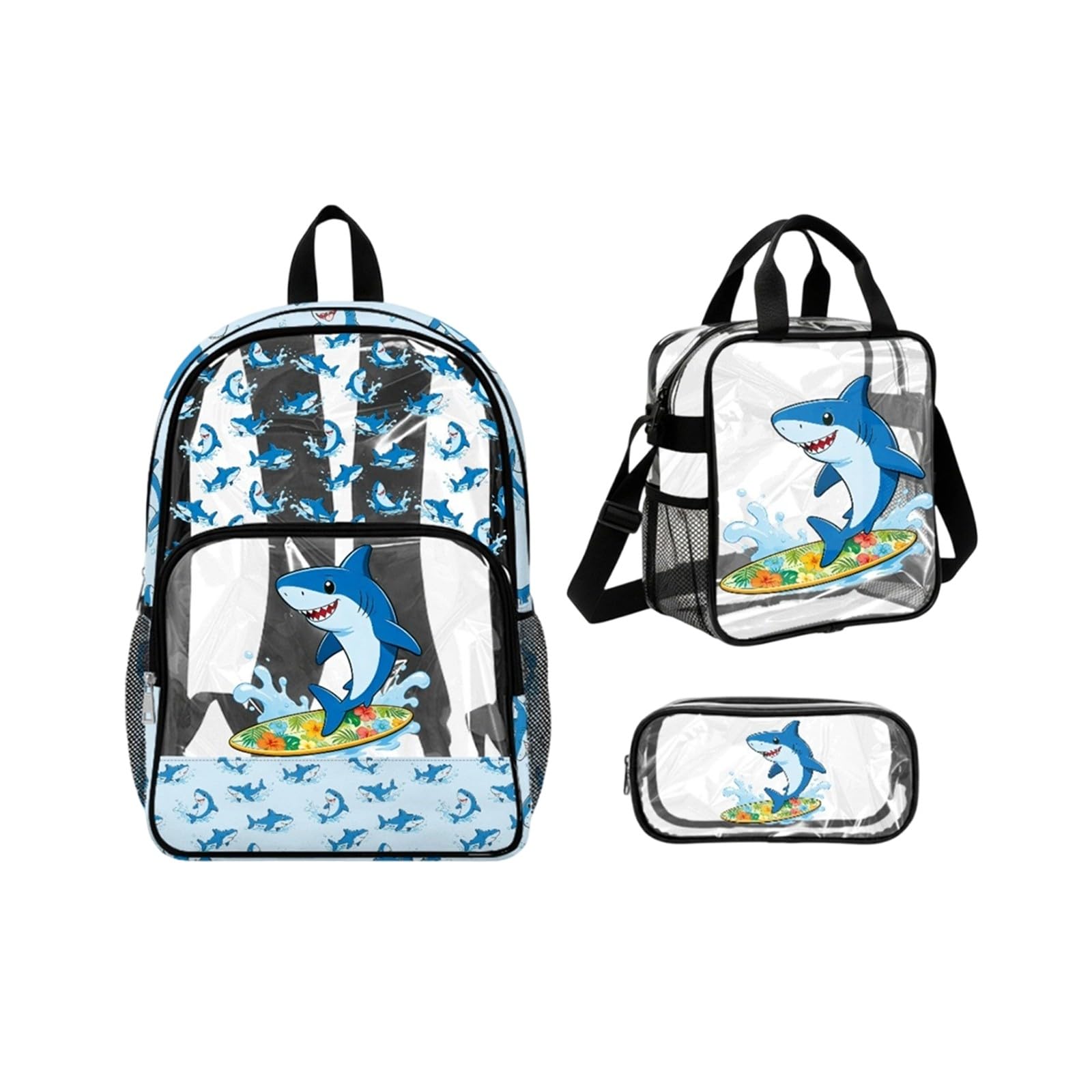 Juego de mochila transparente para niños y niñas con bolsa de almuerzo, estuche para lápices, mochila escolar duradera, paquete de 3 piezas, cómoda y ligera, c, Talla única, Clásico