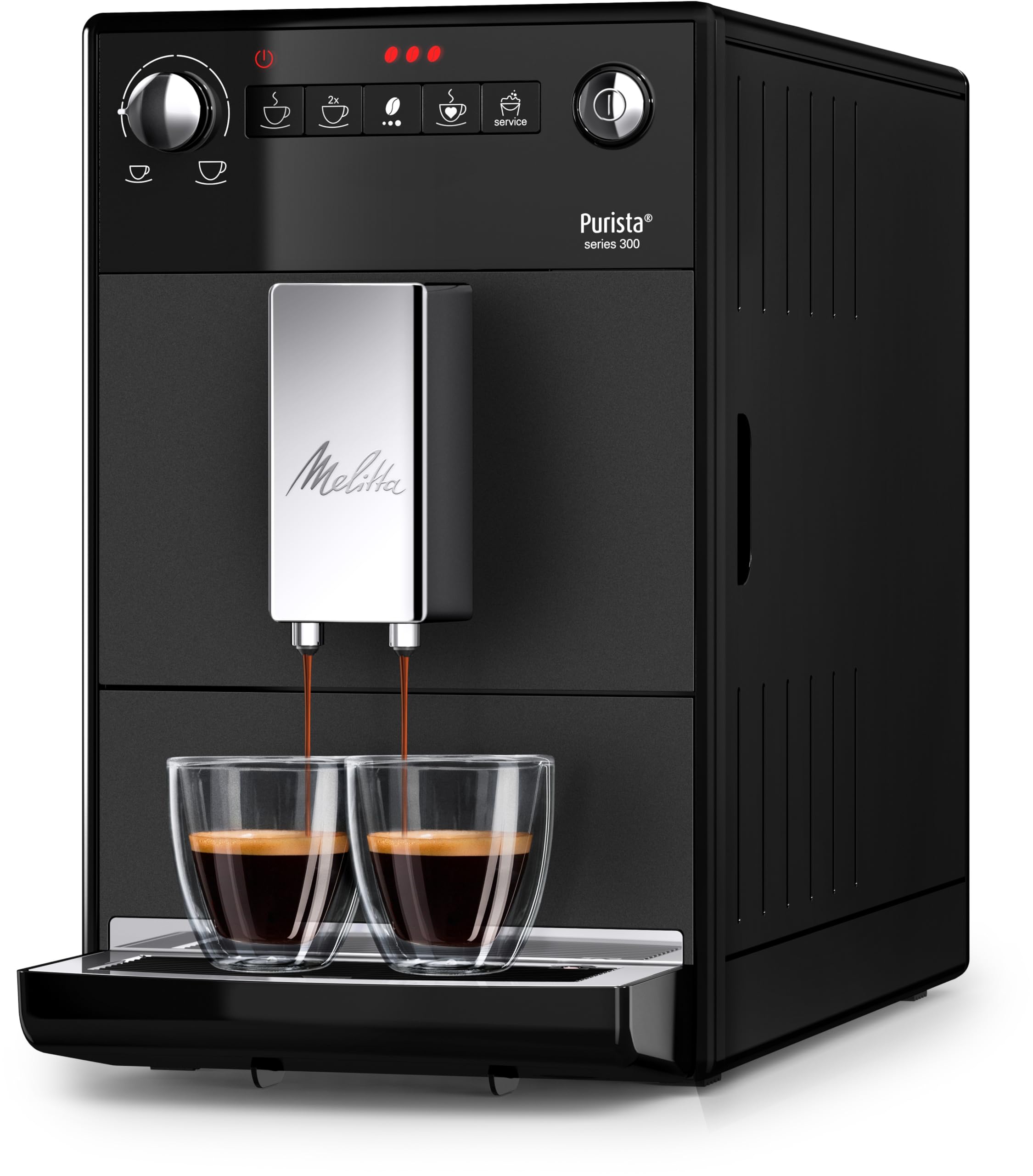 Melitta Purista Kaffeevollautomat, Mattschwarz, Flüsterleises Mahlwerk, Individuelle Kaffeezubereitung, Kompakte Größe, 1,2L Wassertank