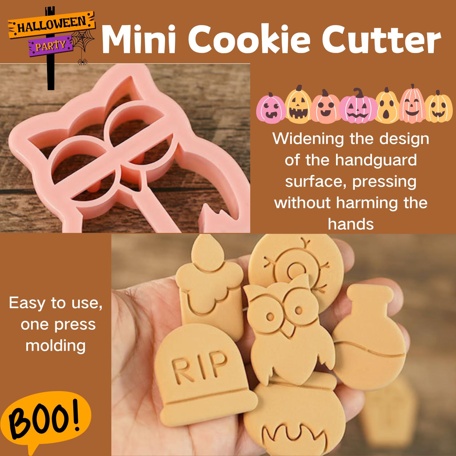 PTaizjjz Mini Halloween Cookie Cutters, 8pcs 3D Halloween Cookie Stamps-Candle,Tombstone,Owl,Alchemy,Furnace,Eye,Coffin - Image 3