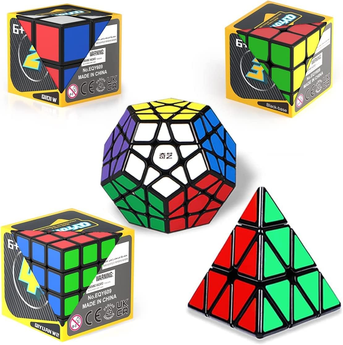 Speed Cube Set, Speed Cube Bundle of 2x2x2 3x3x3 4x4x4 Megaminx and Pyramid Cube Smoothly Magic Cube Collection for Kids & Adults [5 Pack] (Black)