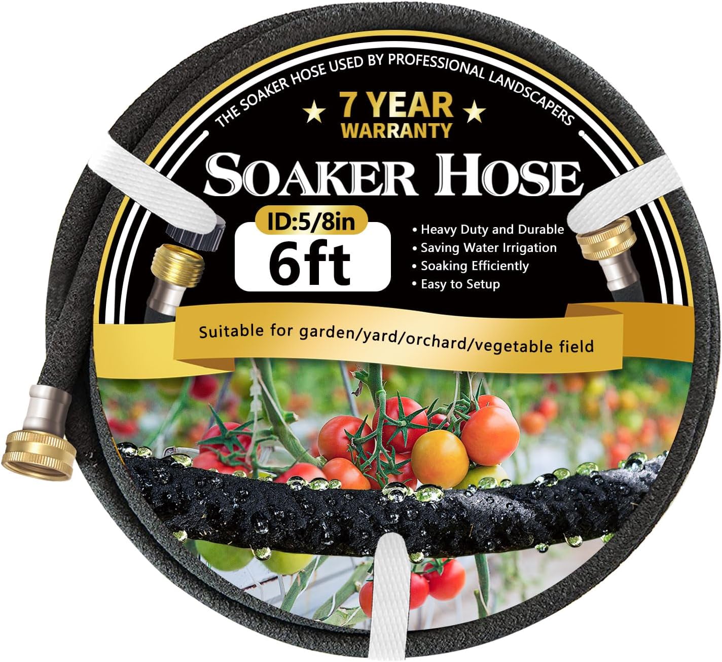 Hopegiver 5/8’’ Soaker Hose 25 ft 2 Pack, Heavy Duty Garden Soaker Hoses with Solid Brass Fitting, Rubber Drip Hose for Garden Beds, Vegetable, Lawn, Trees Watering Irrigation （25 ft 2 Pack）