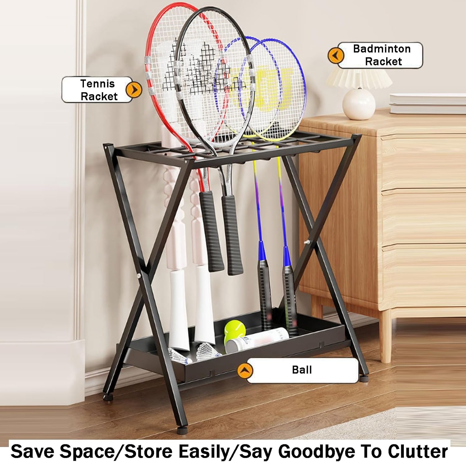 Foldable Tennis Racquet Storage Rack,Floor-Standing Badminton Racket Storage Rack,Sports Equipment Cart,for Training Ground