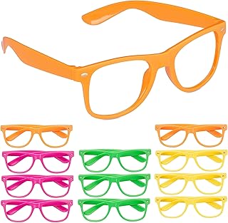 Relaxdays Juego de 12 Gafas de Fiesta, Lentes para Carnavales o Festivales, Plástico, Anteojos sin Vidrios Estilo Friki, Negro