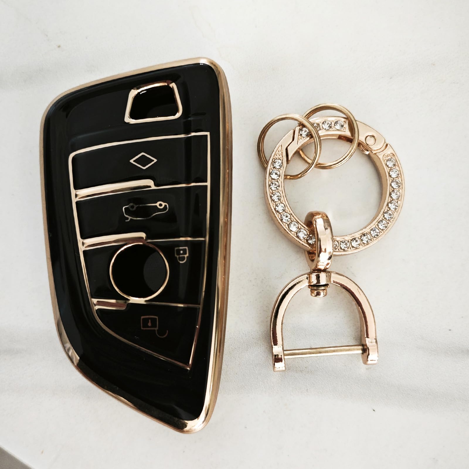 OLLEN (Big Large) TPU Key Fob Cover, Fit for BMW New 2/4 Series 425i/430i/225i/M240i/i3/i4 2022 2023 2024, etc, Full Protection Soft TPU Key Case, 4 Button(Bigger Style), Black