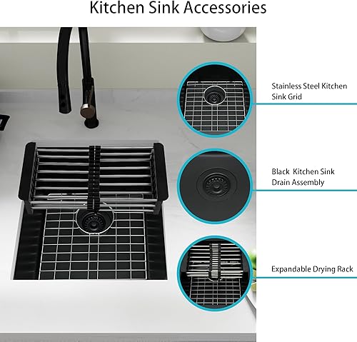 Miniatura 85 de Fregadero de cocina blanco, fregadero de barra blanca de 17 pulgadas, fregadero de barra de montaje inferior de 17 x 19 x 10 pulgadas