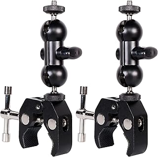 QYXINC Cool Dual Ball Head Magic Arm Adapter Camera Clamp Mount Super Clamp with 1/4 and 3/8 Thread, for DSLR Camera Rig, LED Light, Flash Light, Action Cam, 2Pack