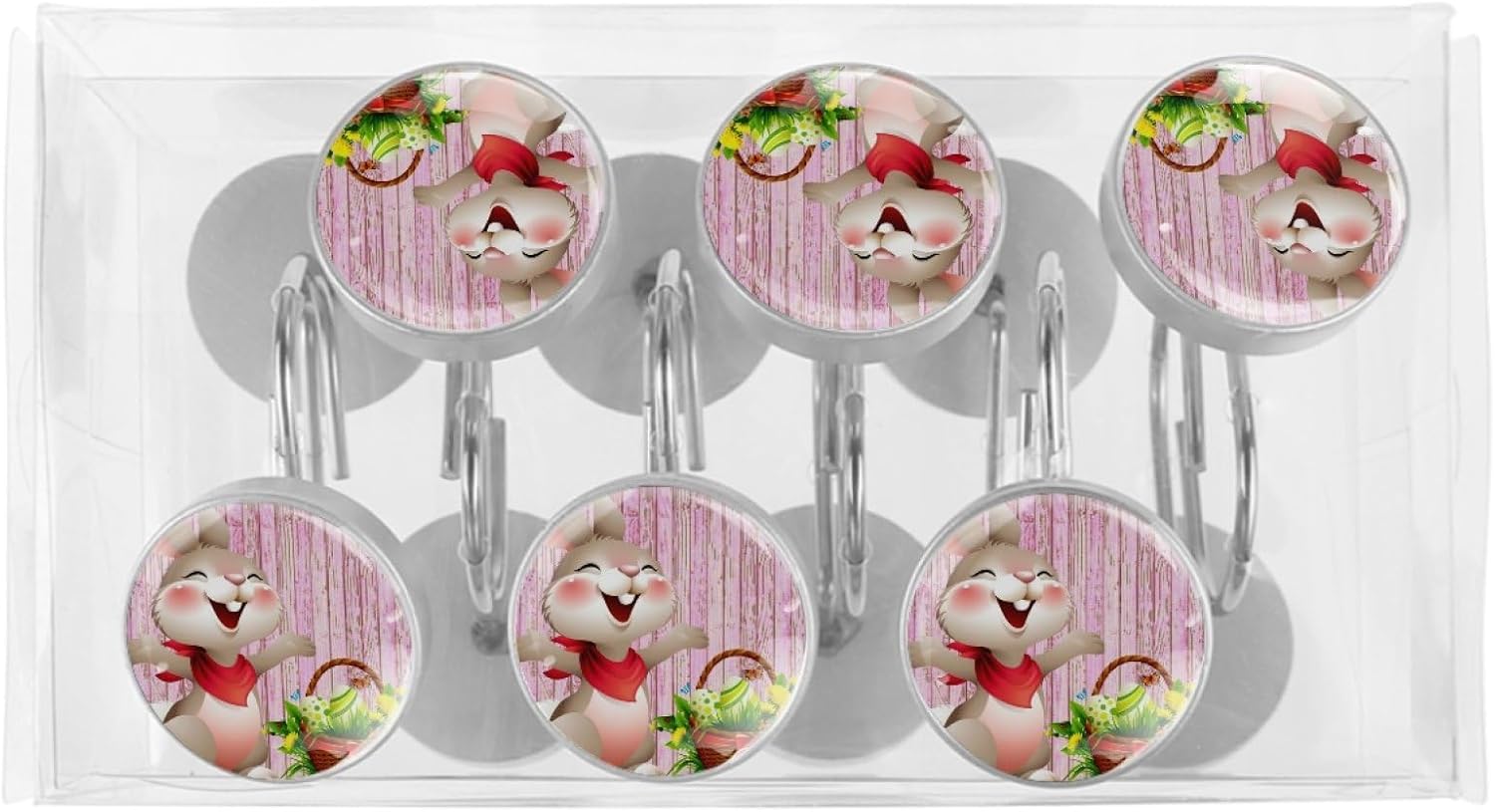 Easter Bunny Shower Curtain Hooks Set of 12, Decorative Shower Curtain Rings for Bathroom, Rust Resistant Shower Curtain Hangers Bathroom Decor Accessories