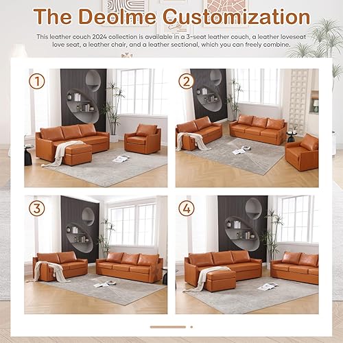Miniatura 8 de Sofá de piel sintética, sofás de dos plazas modernos de mediados de siglo para sala de estar, cómodos juegos de sofá y sofá biplaza con cojines