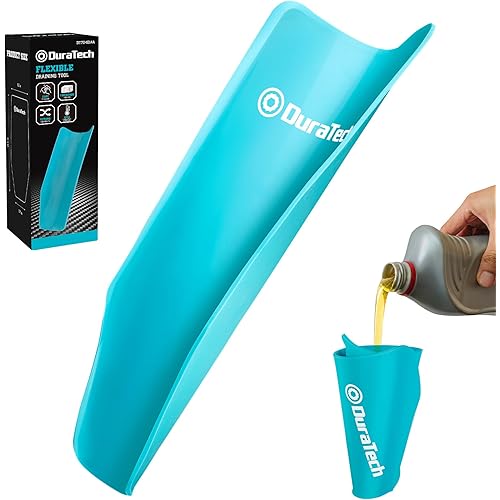 DURATECH Flexible Funnel, Multi-Purpose Form a Funnel for Automotive Use, Upgraded Premium Aluminium Core and Thickened Silicone Outer Shell, Flexible Draining Tool for Oil Changes, Blue