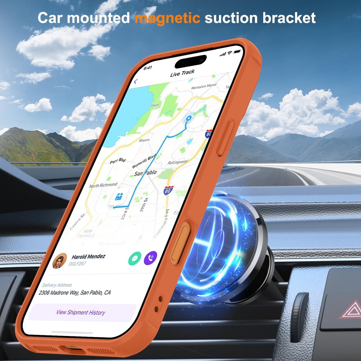 BAISRKE Compatible with iPhone 17 Pro Max Case with Invisible Magnetic O-Ring Stand Military-Grade Translucent Case for iPhone 17 6.9" [Compatible with Mag-Safe][Glass Screen Protector],Orange - Image 5