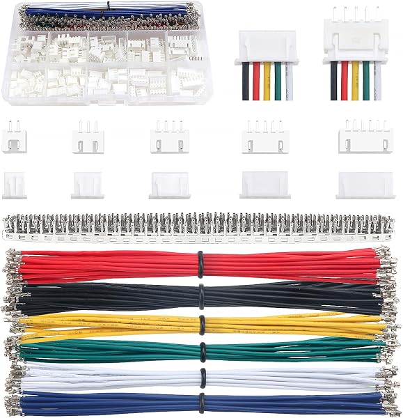 Lyeteung 420 Stück 2.54mm JST Stecker Kit, JST-XH 2/3/4/5/6 Pin Gehäuse Adapter Kabel Stecker Buchse Stecker und Buchse, mit 22 AWG Vorgekräuseltem Kabeldraht und Pin-Crimpklemme (Doppelt) - 1