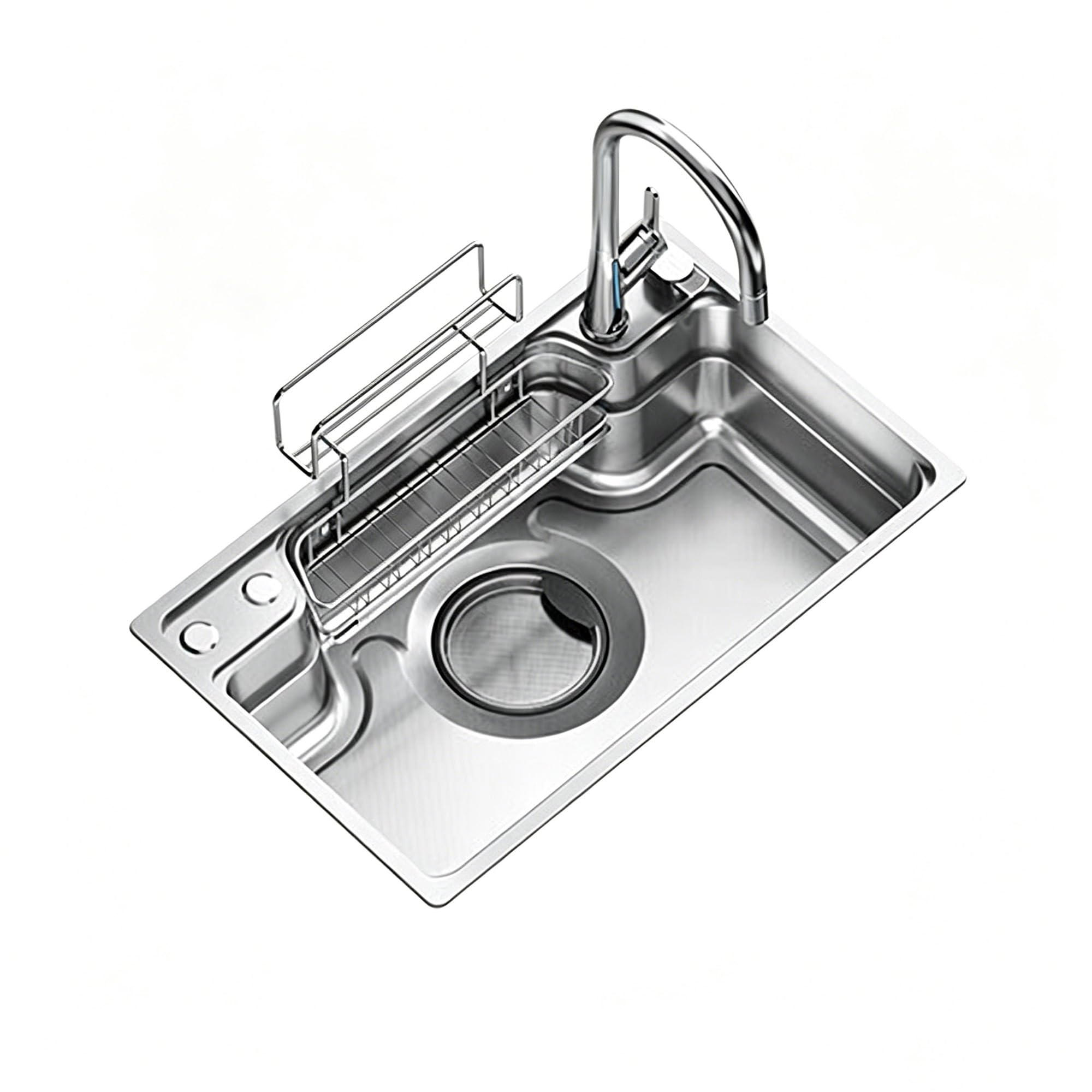 SC Kitchen Sink, Stainless Steel Single Bowl, Equipped with Drain Kit and Hot/Cold Angle Valves; Single Bowl Countertop Sink(68cm)
