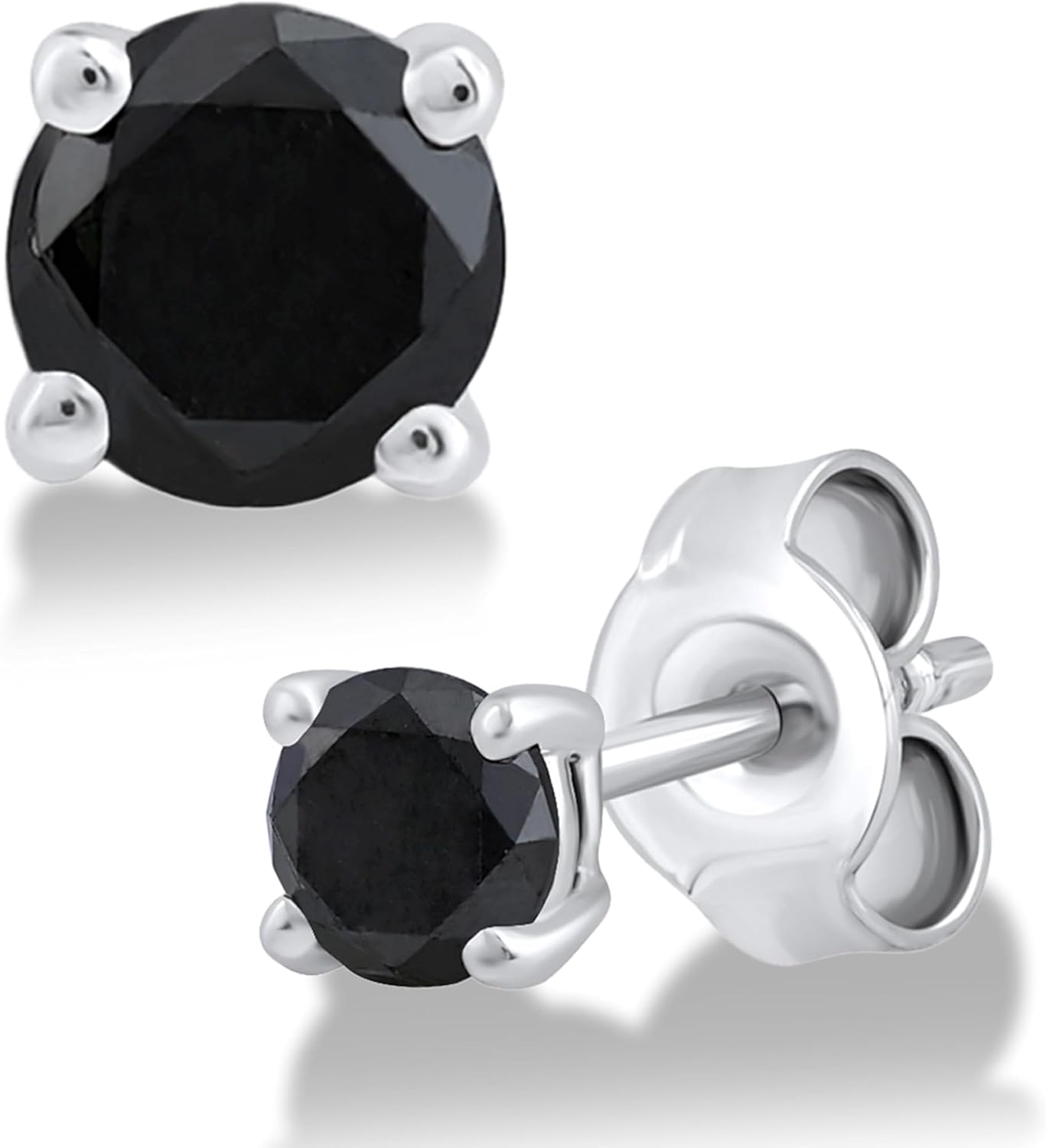 Dewberry 2.00 Ct Round Cut Black Diamond Stud Earrings for Women's Gift | 4 Prong Set Push Back Solitaire Stud | 14K White Gold Plated |Solid 925 Sterling Silver Earrings for Men's