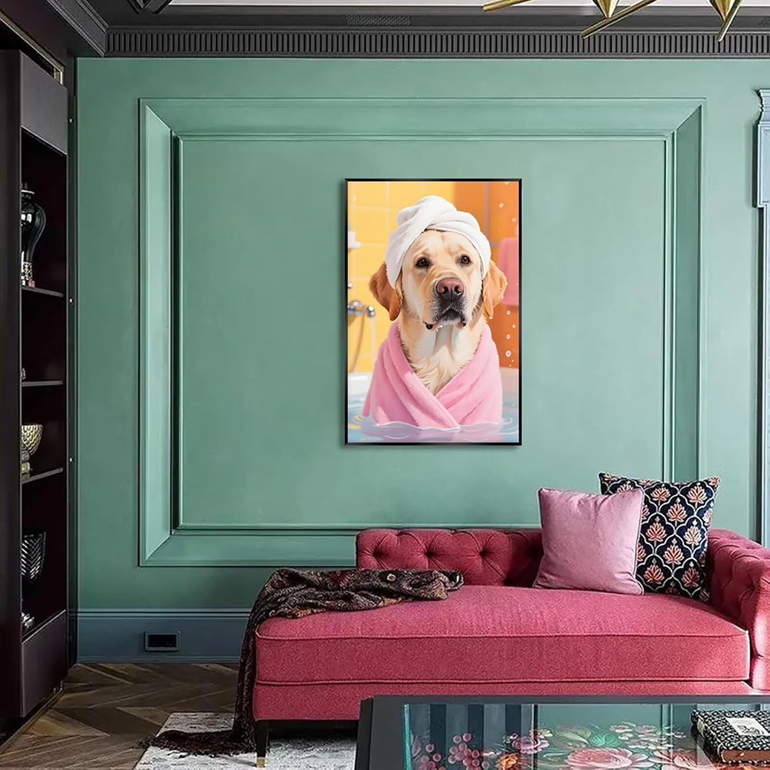 Labrador Bath Wall Art Cute Playful Pet Dog Portrait Canvas Prints Modern Whimsical Bathroom Poster Painting Funny Trendy Animal Aesthetic Picture Decor for Bathroom Bedroom 12x16inch Black Framed