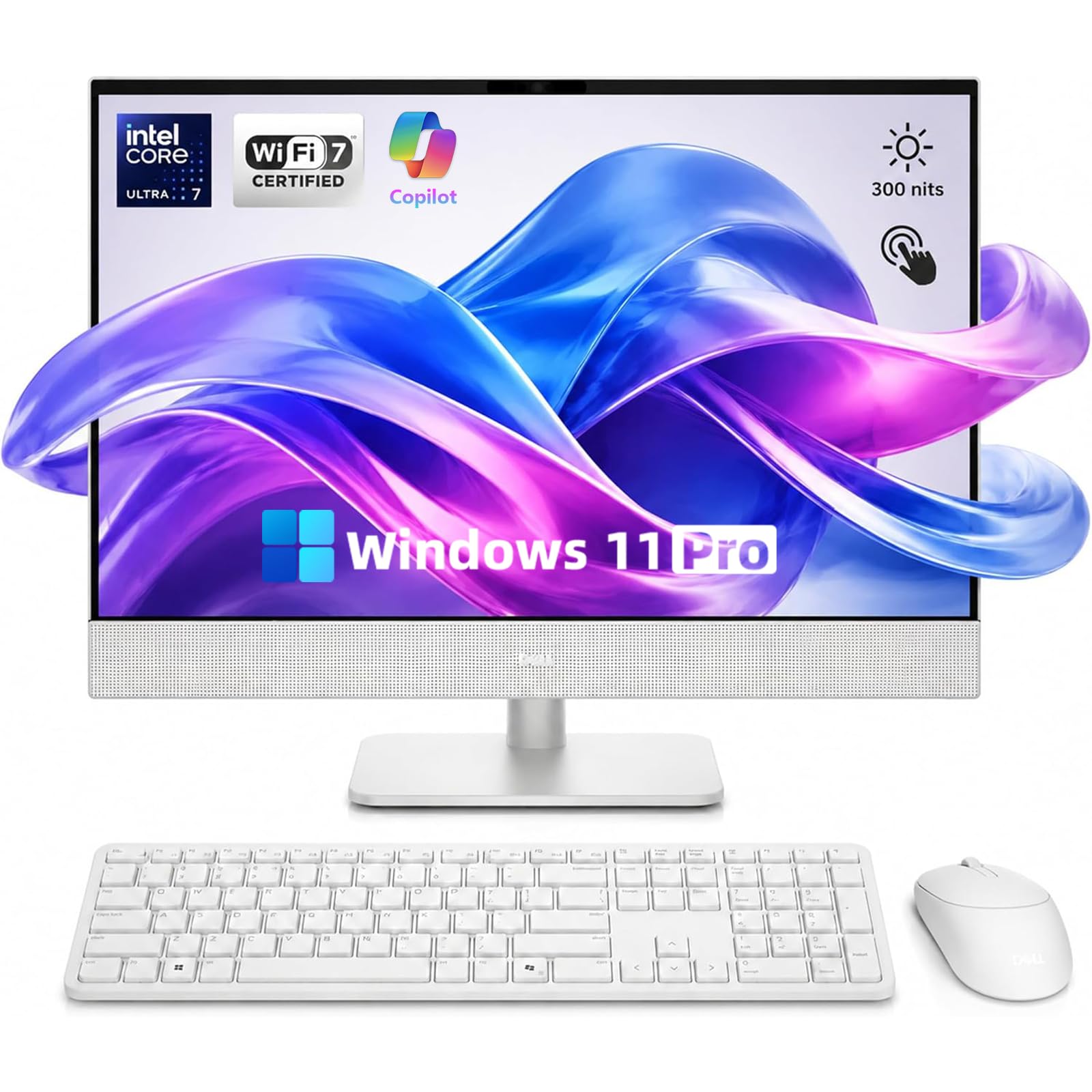 Dell 23.8" All-in-One Desktop Computer, FHD Touchscreen, Intel Core Ultra 7 Series 3 Processor, Copilot+ PC, 16GB DDR5 RAM, 1TB PCIe SSD, Wi-Fi 6E, Bluetooth 5.3, Windows 11 PRO, Wireless KB & Mouse