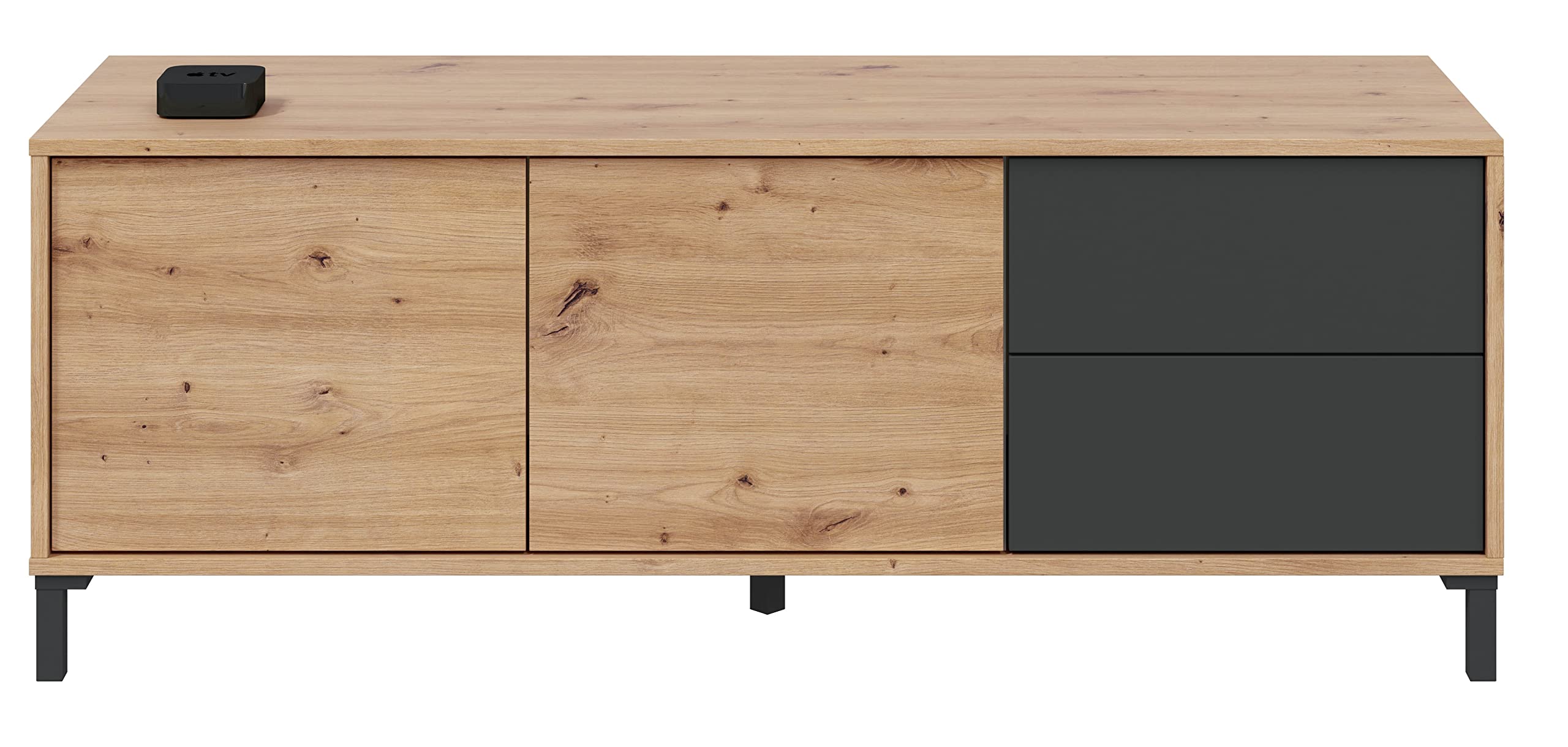 Mobile soggiorno porta Tv 130 cm Rovere nordico e Grigio antracite con 2 ante e 2 cassetti - Rovere e Grigio