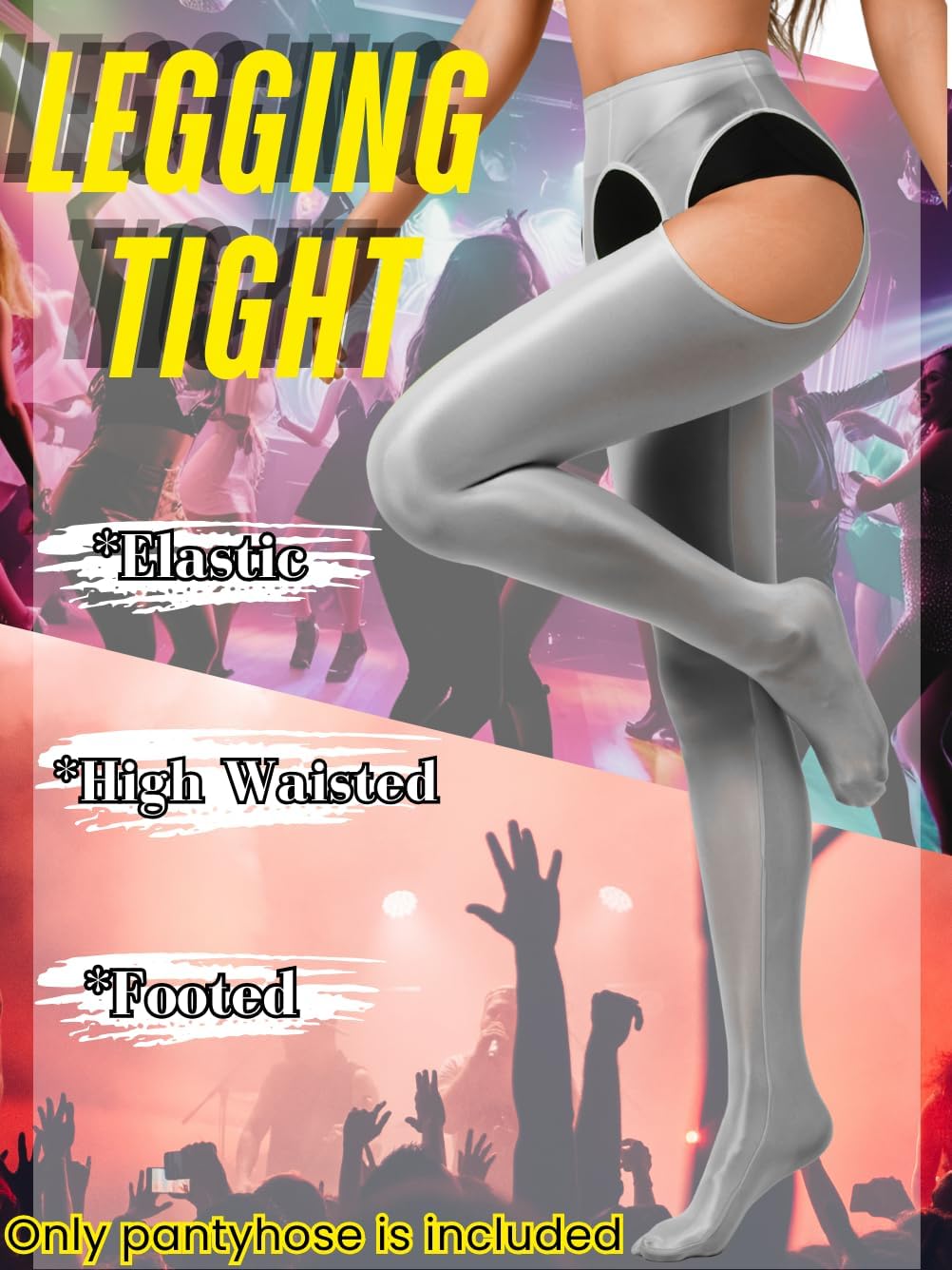 ChiaoLezhee Sexy Shiny Tights, Sheer High-Waisted, Suspender Pantyhose For Women Rave Party Outfits Leggings Pants Exotic