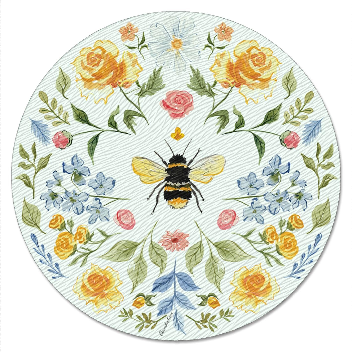CounterArt Floral Bee 4mm Tempered Glass Lazy Susan Turntable 13