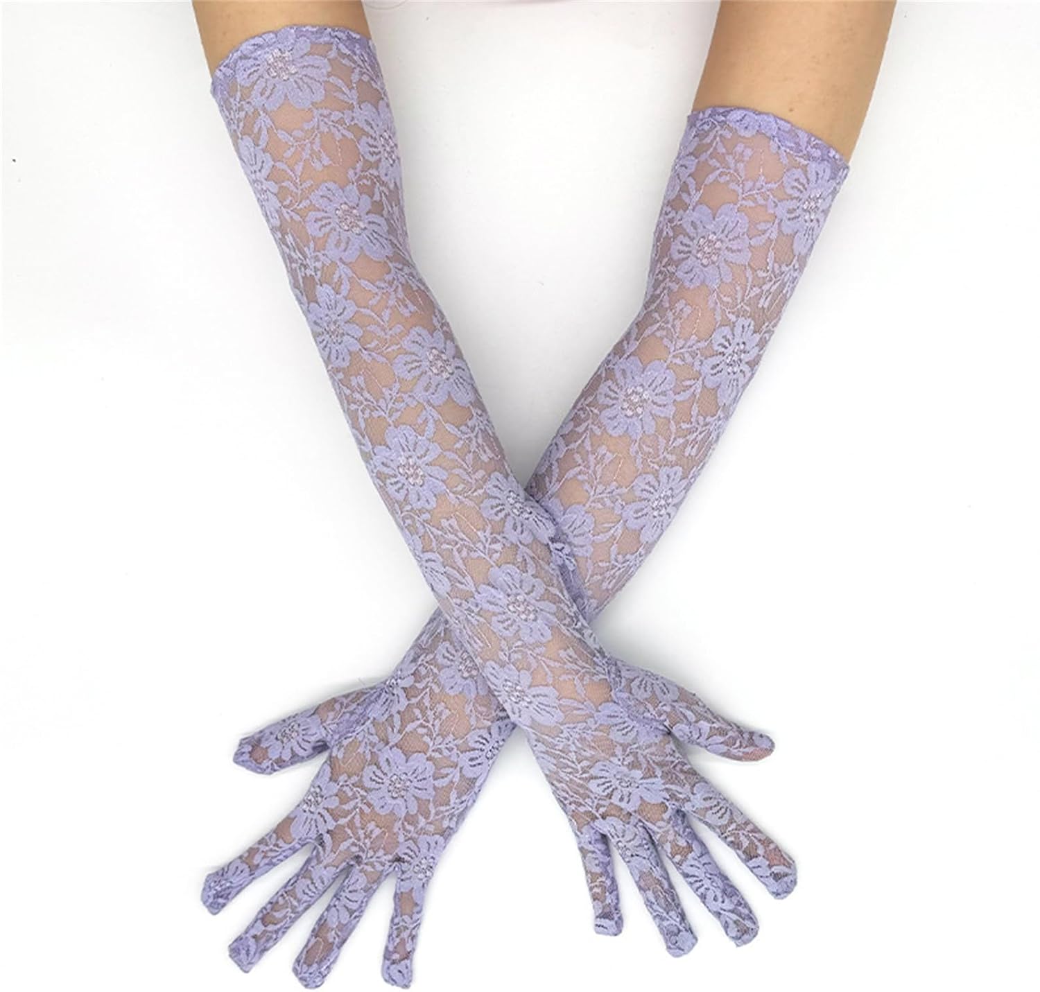 2pcs Stylish Long Arm Gloves Breathable Lace Stretchy Polyester for Fashion Occasion Evening Party Gloves