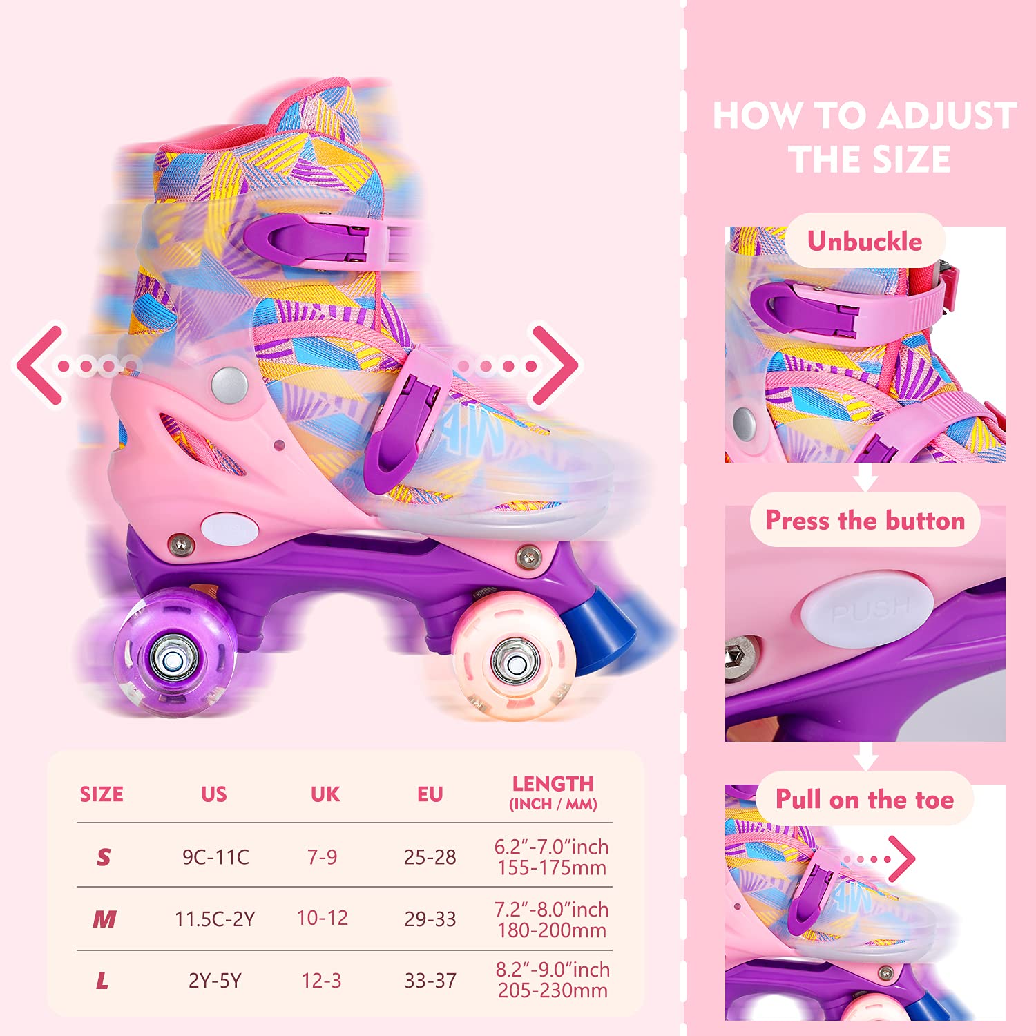 GVDV Roller Skates for Girls and Kids Adjustable Size Double Roller